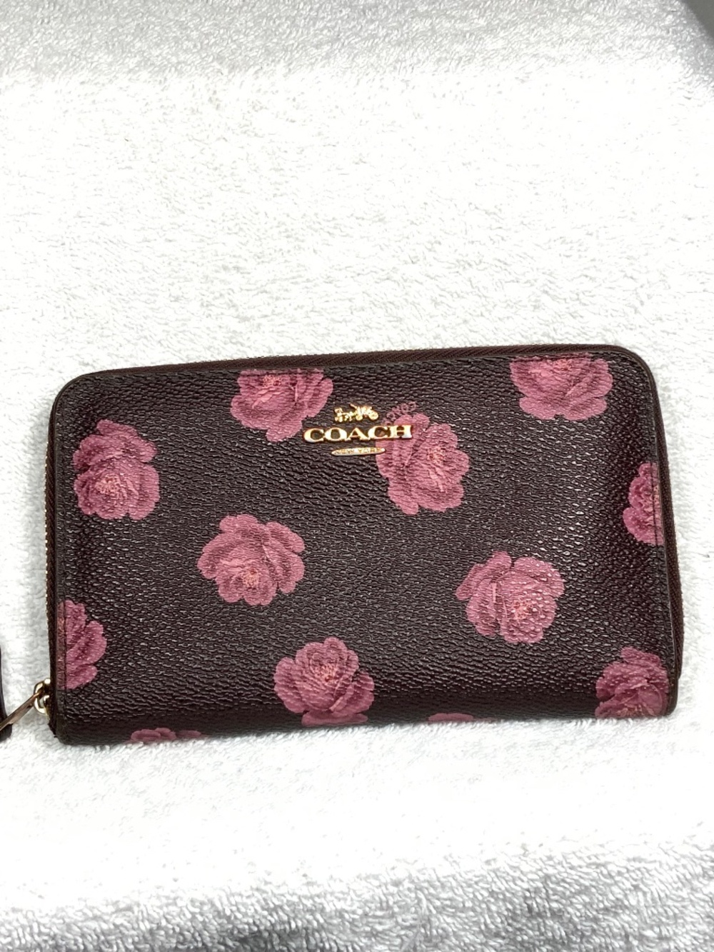 Coach Wallet Rose Print Zip Around Wallet - 31818